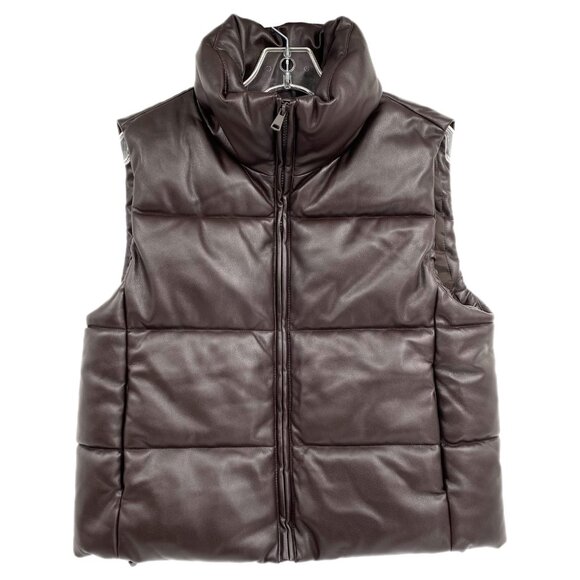 GAP Brown Pleather Puffer Vest | Classic Style for Any Occasion - Picture 1 of 7